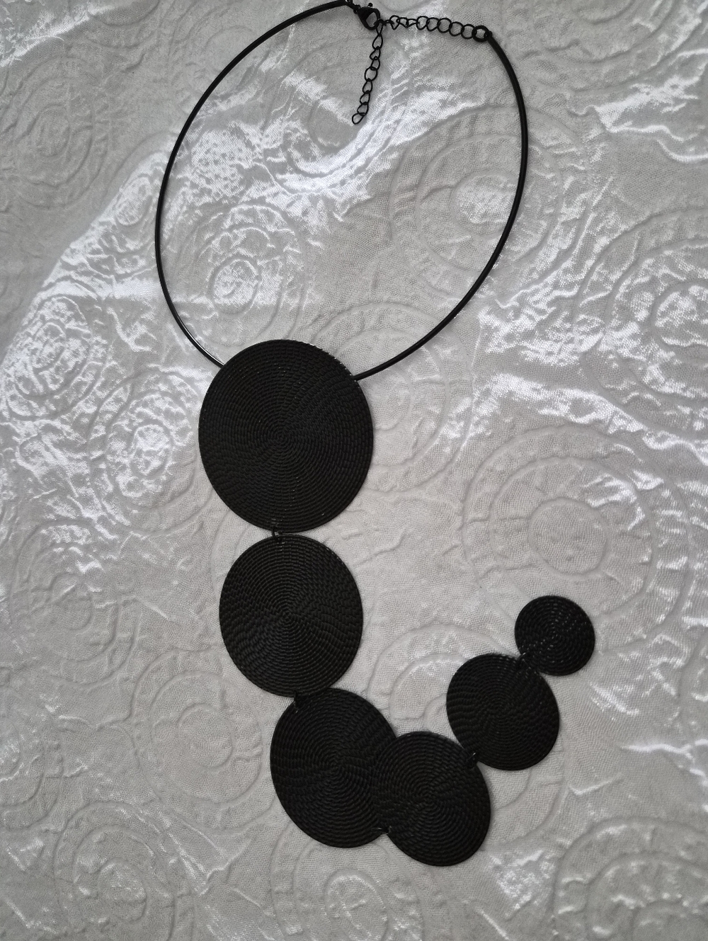 Modern Disc Statement Necklace ▪︎ 6 Tier ▪︎ Onyx ▪︎ Long Drop 14.5" - Picture 7 of 16